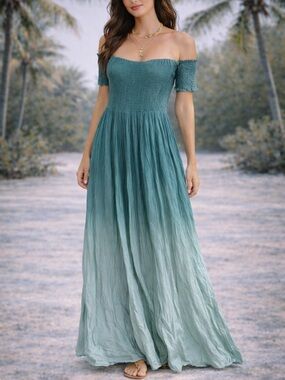 Earthbound Ombre Maxi Off the Shoulder Dress